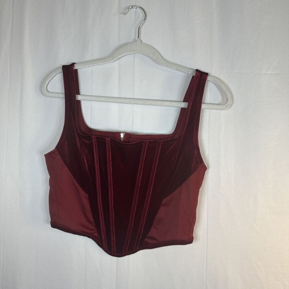 Cider Burgundy Velvet Corset Crop Top Size Medium Preowned - Picture 4 of 9